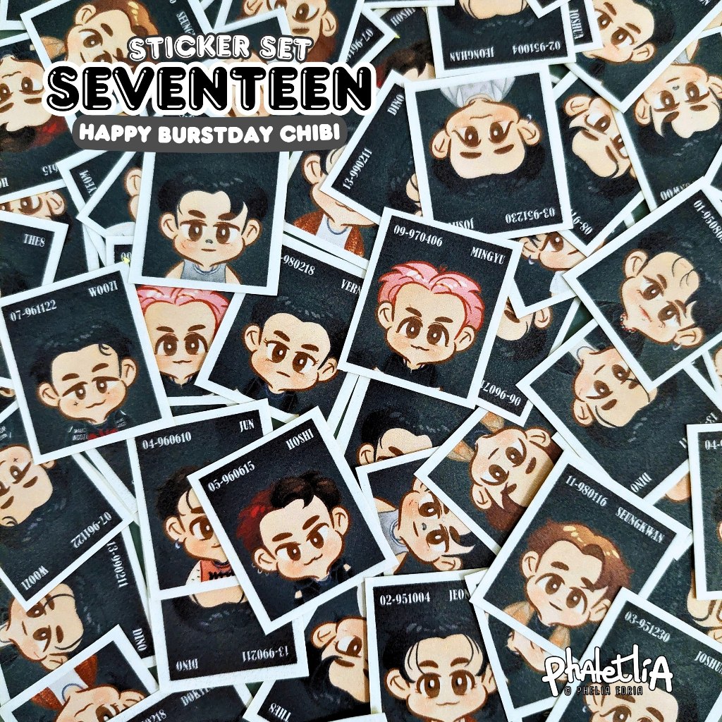 SET STICKER SEVENTEEN HAPPY BURSTDAY CHIBI (GET 13 STICKER MEMBER) by. phaletlia