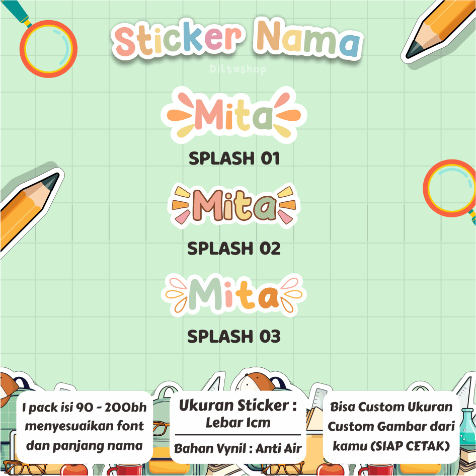 

STICKER NAMA ALAT TULIS ISI 200PCS / STICKER ANTI AIR / STICKER CUSTOM