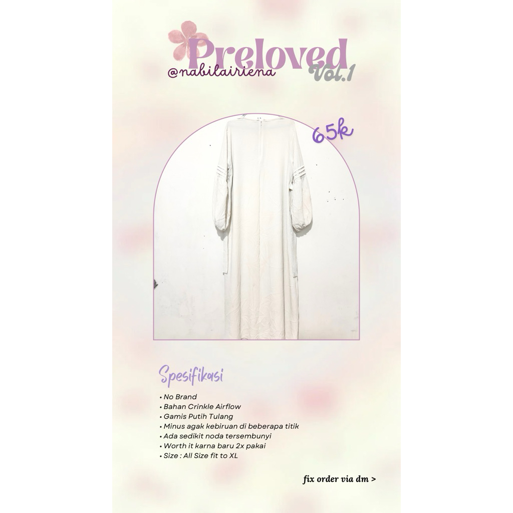 Gamis Putih Tulang Preloved byBels | Gamis Wanita Dress Wanita Crinkle Airflow