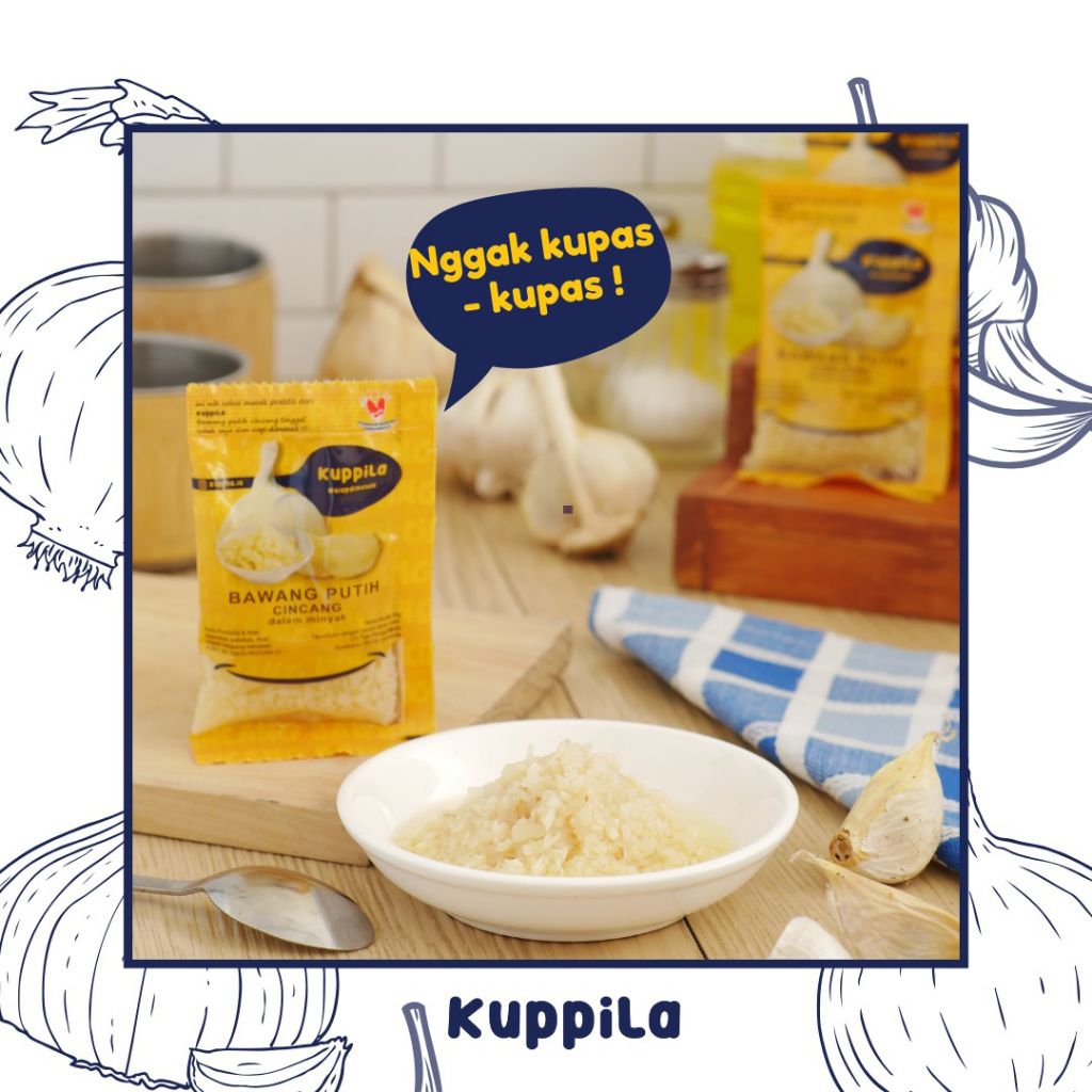 

Kuppila - bawang putih cincang sachet 20gr @1pack isi 5sach