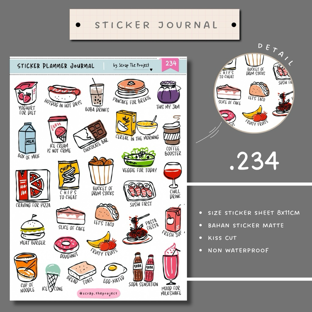 

STICKER PLANNER JOURNAL / FOODIE HAND DRAWN STICKER / STP - 234