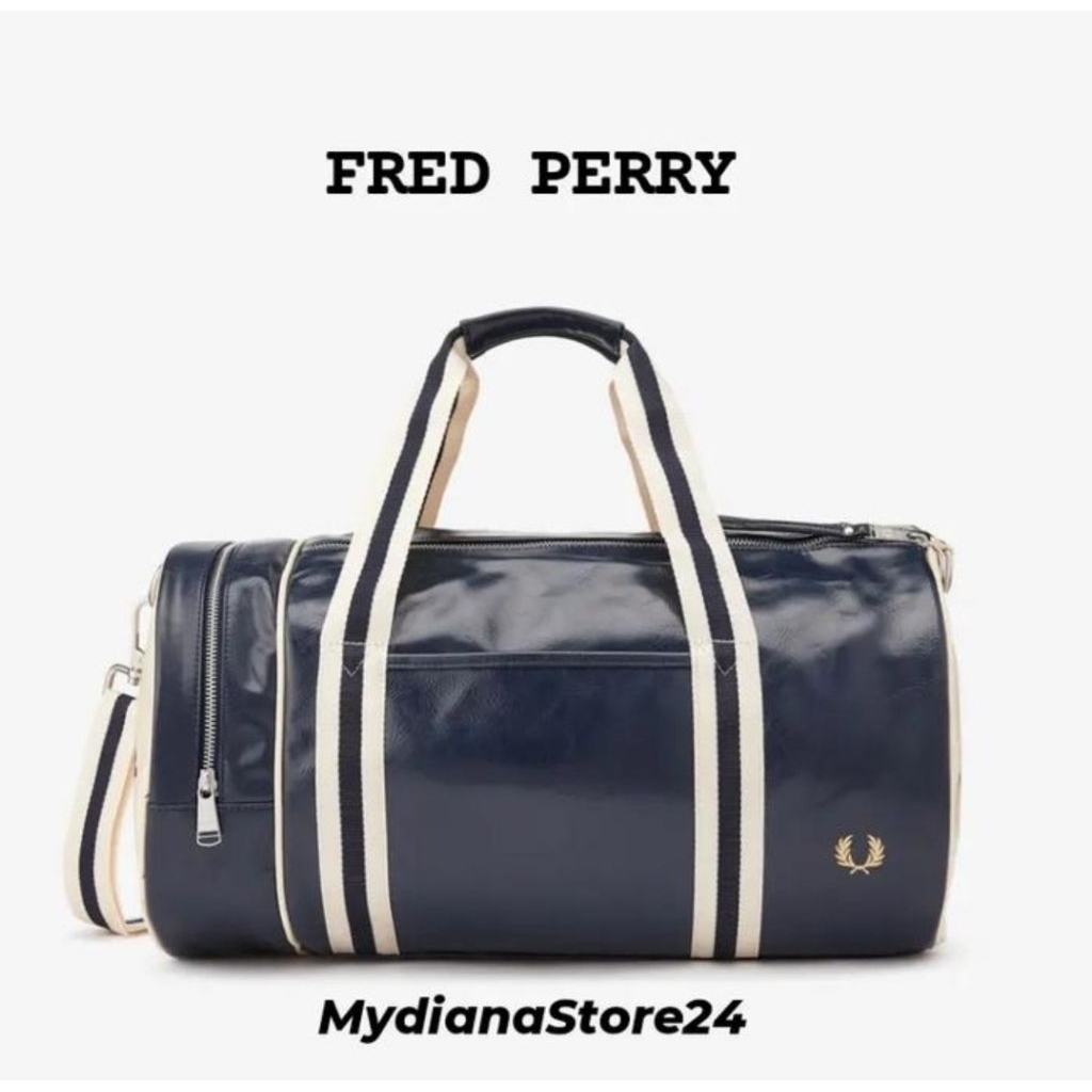 FRED PERRY - FRED PERRY CLASSIC BARREL BAG/DUFFEL BAG GYM - NAVY/ECRU