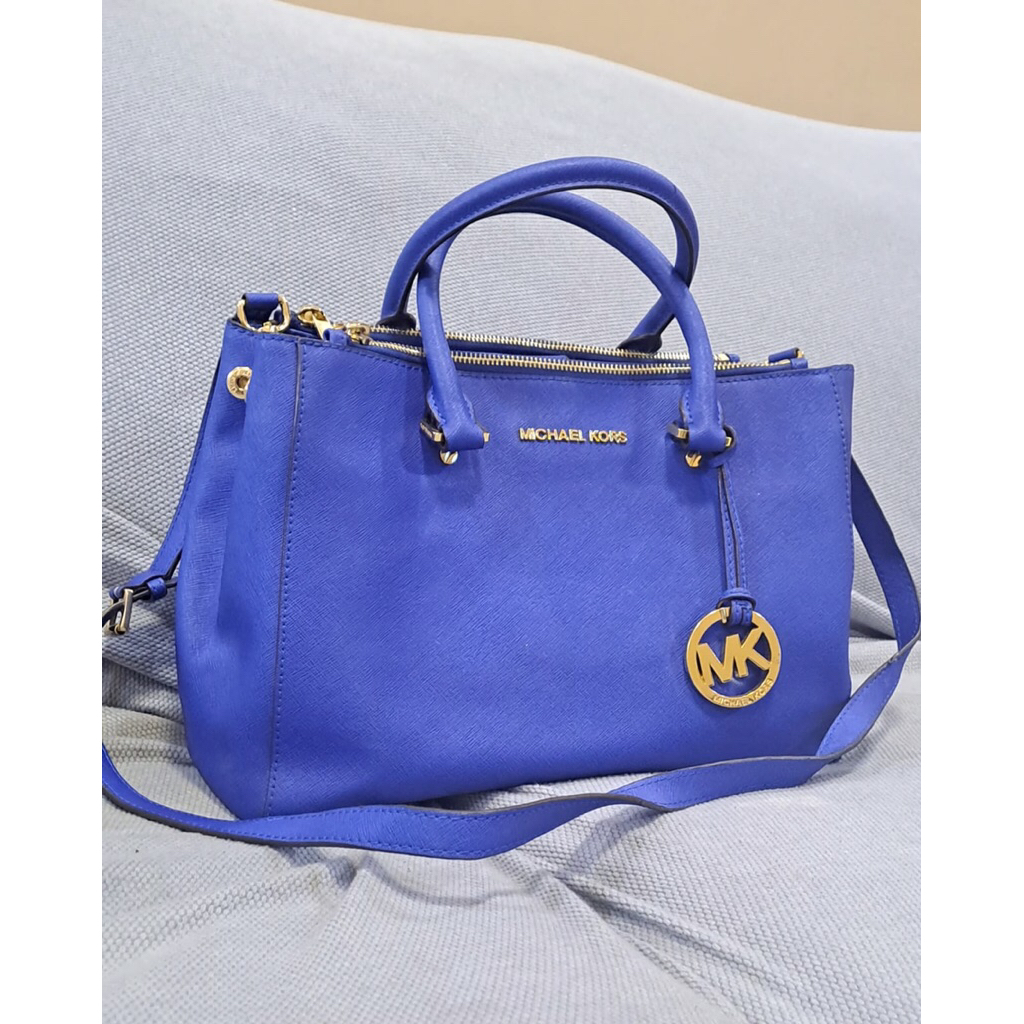 Tas Handbag Kulit Safiano Blue MK Preloved