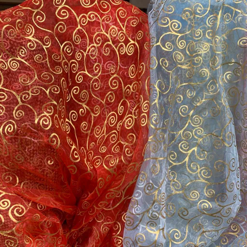 kain organza glass fabric - kain organza motif glitter gold - kain organza premium