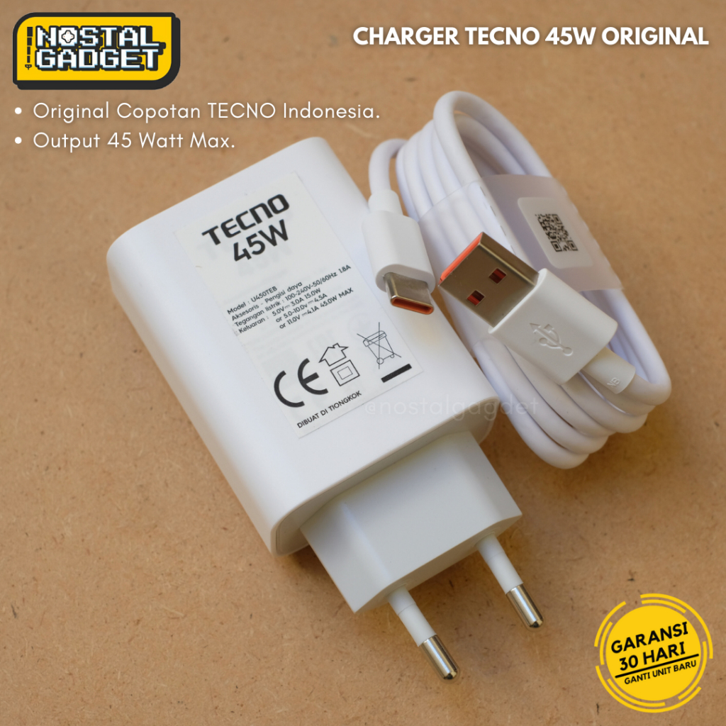 Charger TECNO 45W CAMON 40 PRO POVA 4 PRO 5G Fast Charging Original Copotan
