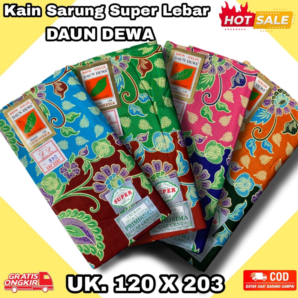 Kain Sarung Batik Wanita Daun Dewa Katun Premium Super Lebar 120 x 203 Primisima 880 Belum Dijahit