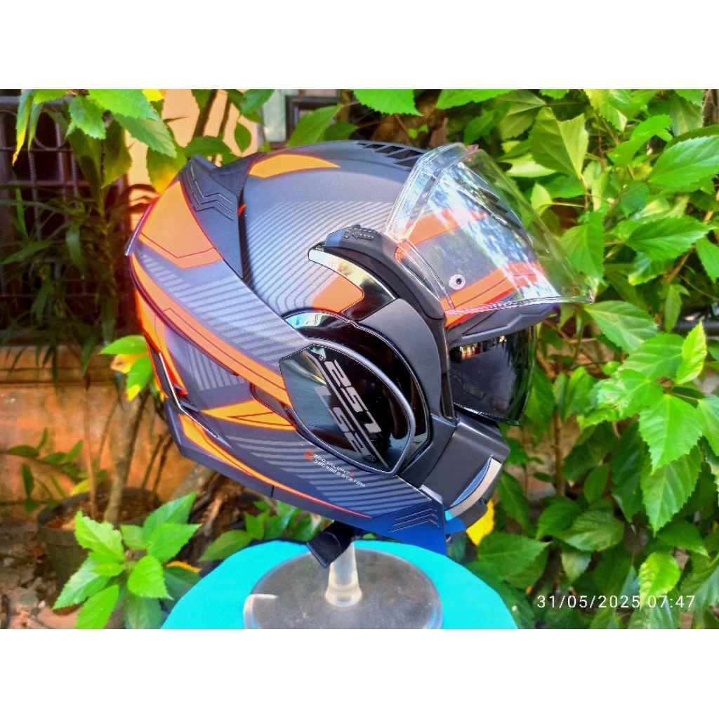 Helm Full / Halfface Modular Flip Back LS2 Valiant 2 - Black Orange Matt (XL)