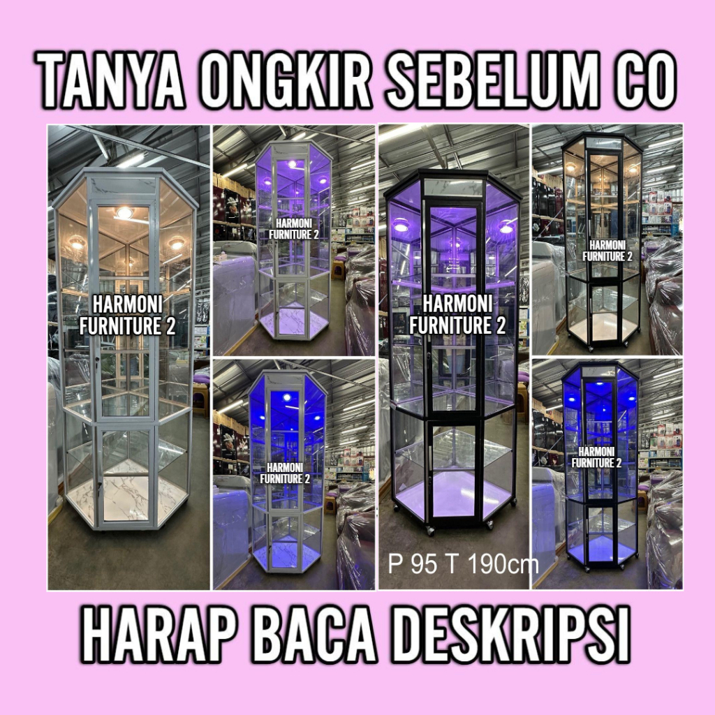 LEMARI SUDUT ALUMUNIUM LAMPU ALUMUNIUM LEMARI HIAS + LAMPU FREE ONGKIR SERANG KOTA