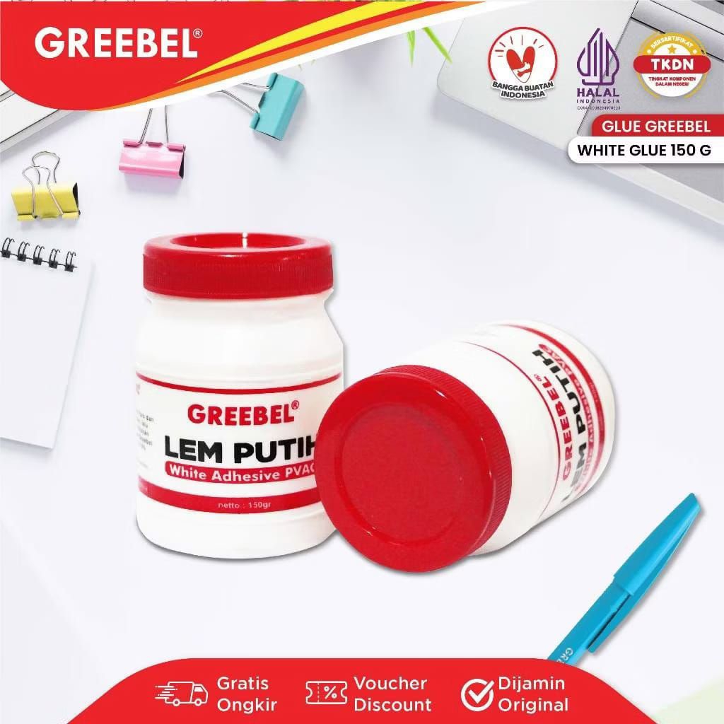 

GREEBEL White Glue 150 GR / Lem Putih Greebel 150gr / Lem Kertas / Lem Kain / Lem Kayu