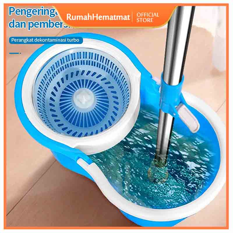 RumahHemat Spin Mop / Kain Pel Putar/Super MOP / Magic MOP/ alat pel lantai peras otomatis 360°/ Ala
