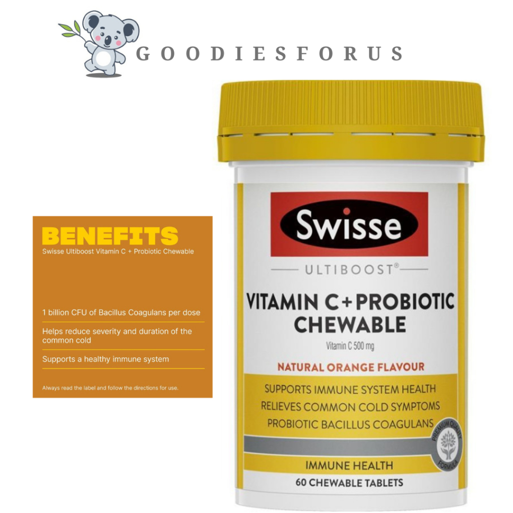 Swisse Vitamin C 500 mg+ Probiotic Chewable 60 Chewable Tablets/Vitamin C Probiotik