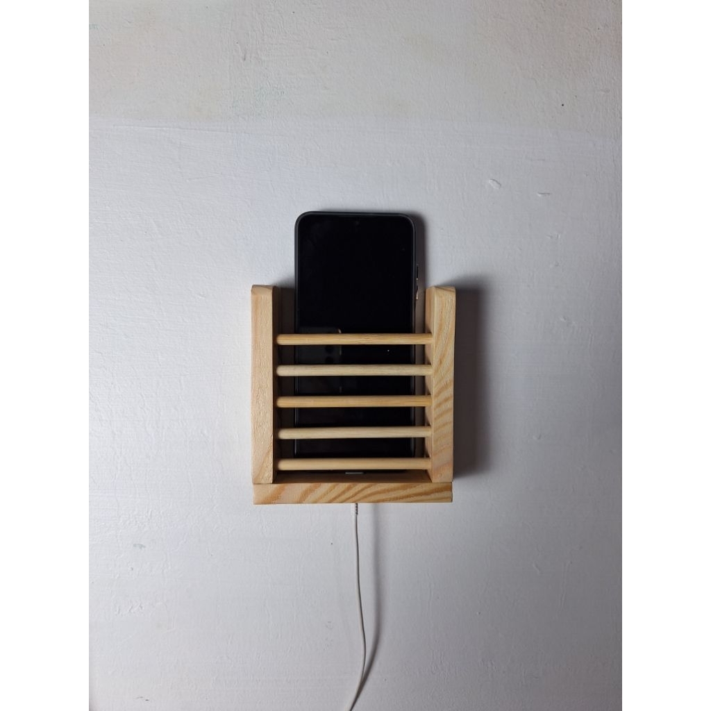 Rak Holder HP Kayu Tempel Dinding Aesthetic Minimalis