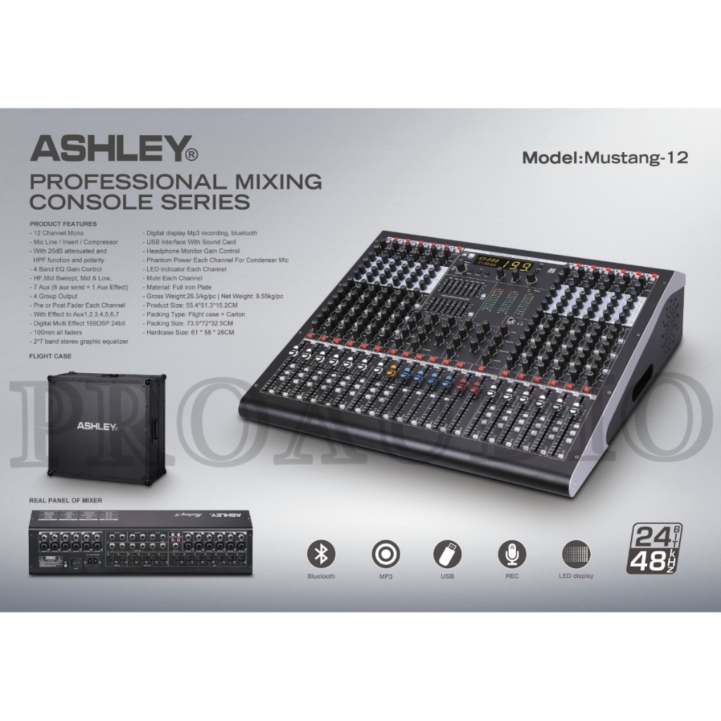 Mixer Ashley MUSTANG 12 / MUSTANG12 ORIGINAL 12 channel USB Interface With 199dsp Free Hardcase