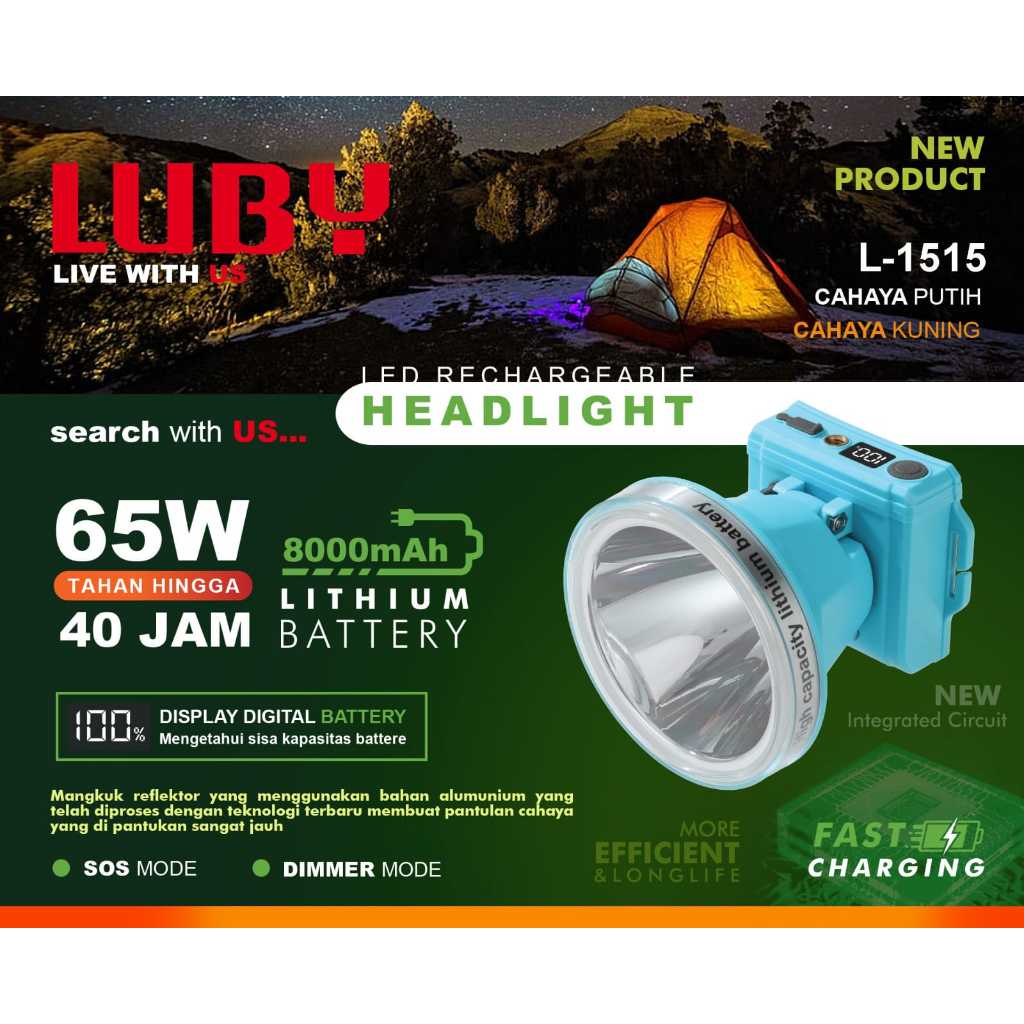 LUBY SENTER KEPALA / HEADLAMP CAHAYA PUTIH/KUNING - L-1515/ L-1912L/ L-2892/ L-2896C/ L-2898L n L-28
