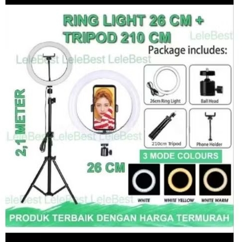 Tripod HP Panjang 2 Meter + Ring Light Fullset Baru