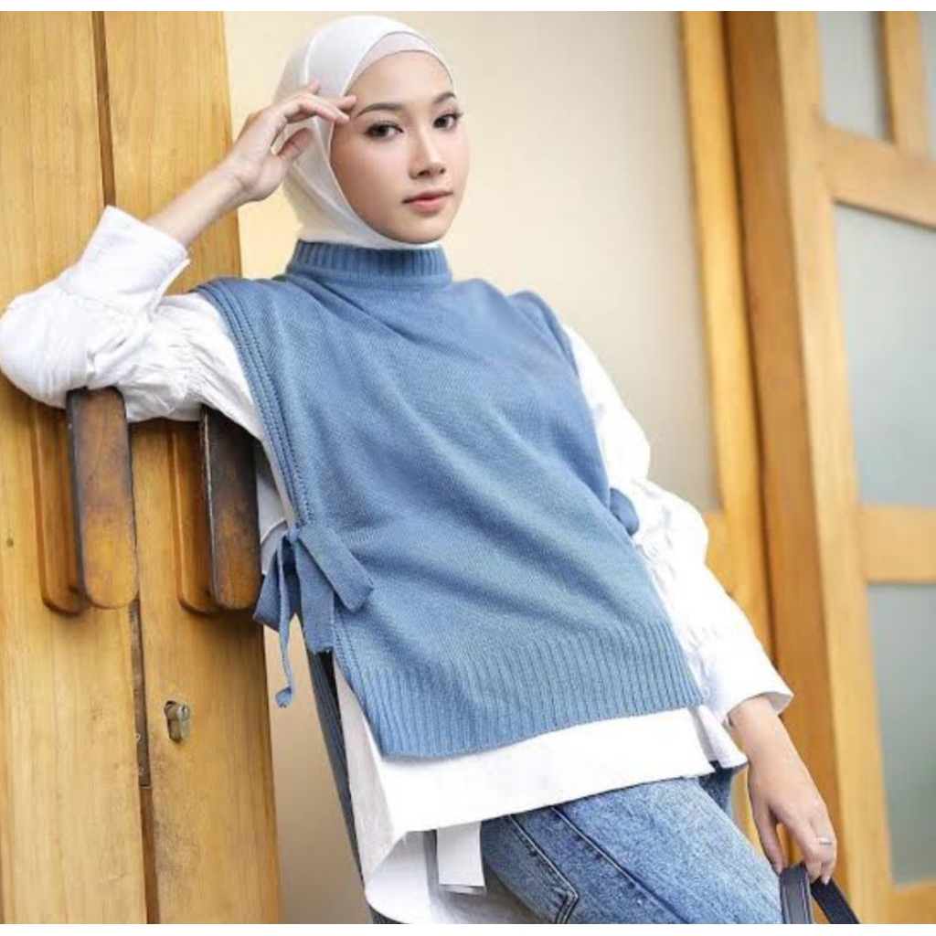 F (F6) OUTER VEST RAJUT TALI PINGGIR/ROMPI RAJUT