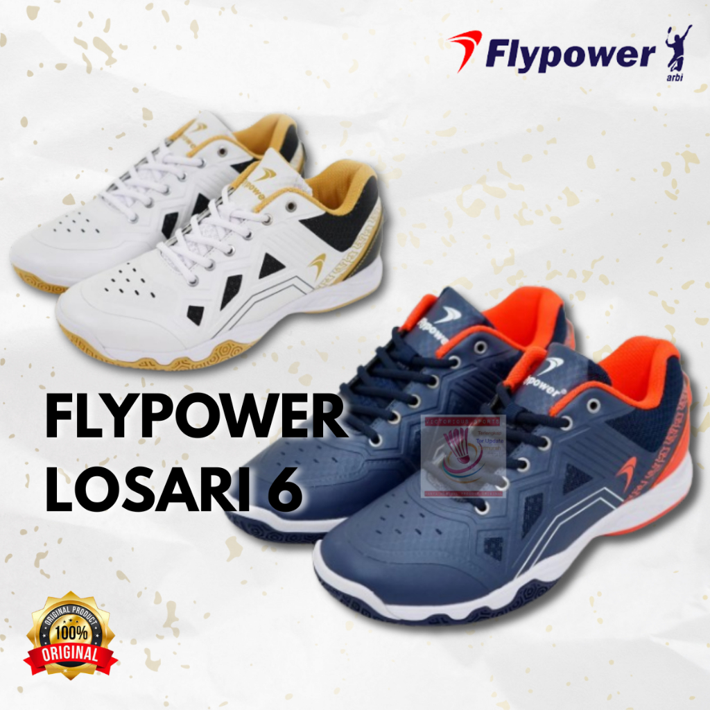 Flypower Losari 06 Sepatu Badminton Pria Wanita Navy Hot Orange White ORIGINAL