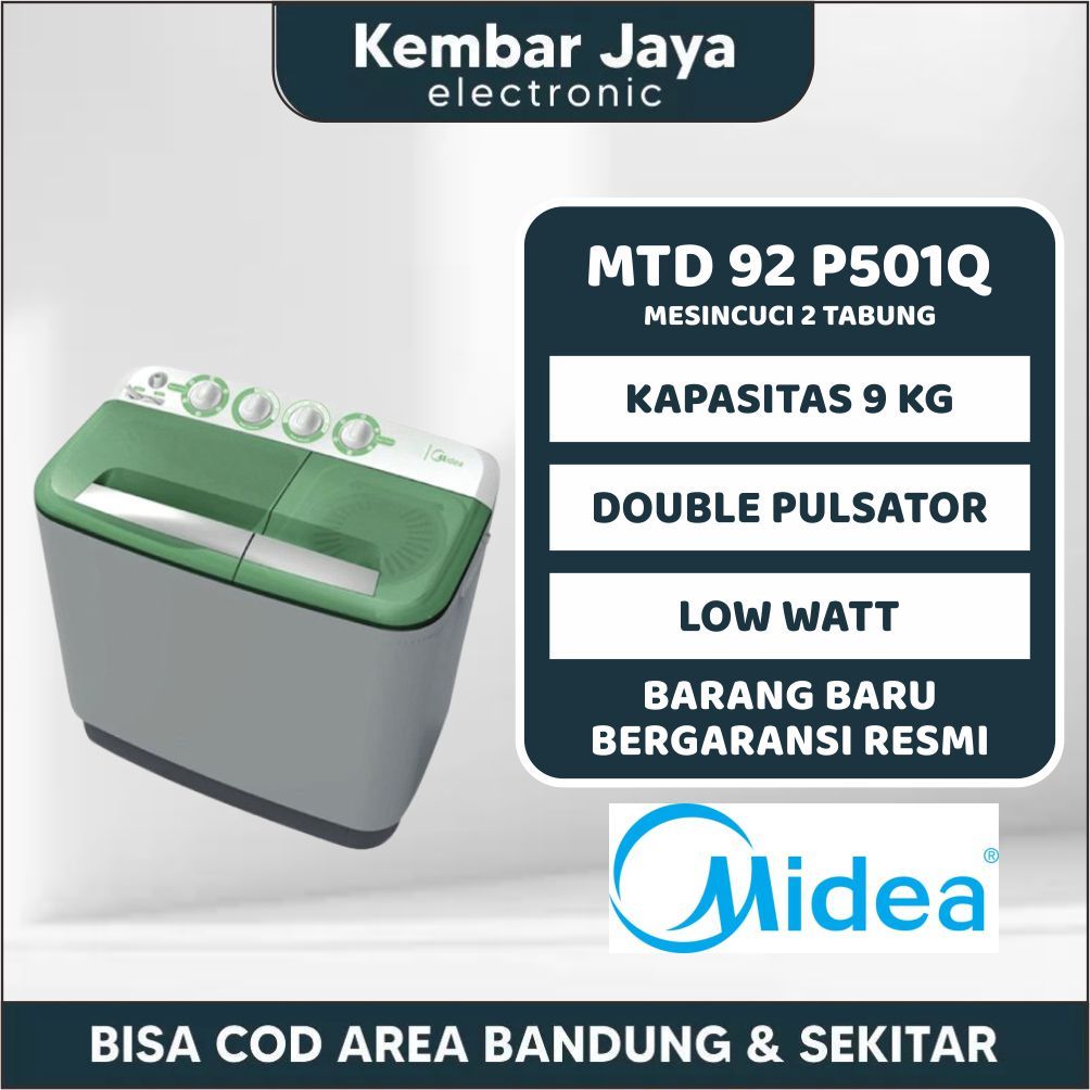 MESIN CUCI 2 TABUNG MIDEA MTD 92 P501Q GARANSI RESMI KAPASITAS 9 KG