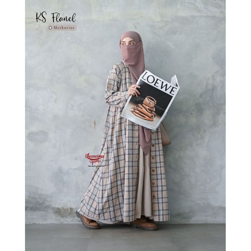 Gamis Flanel | Khumaira Syari | Gamis Only | Flanel Kotak import