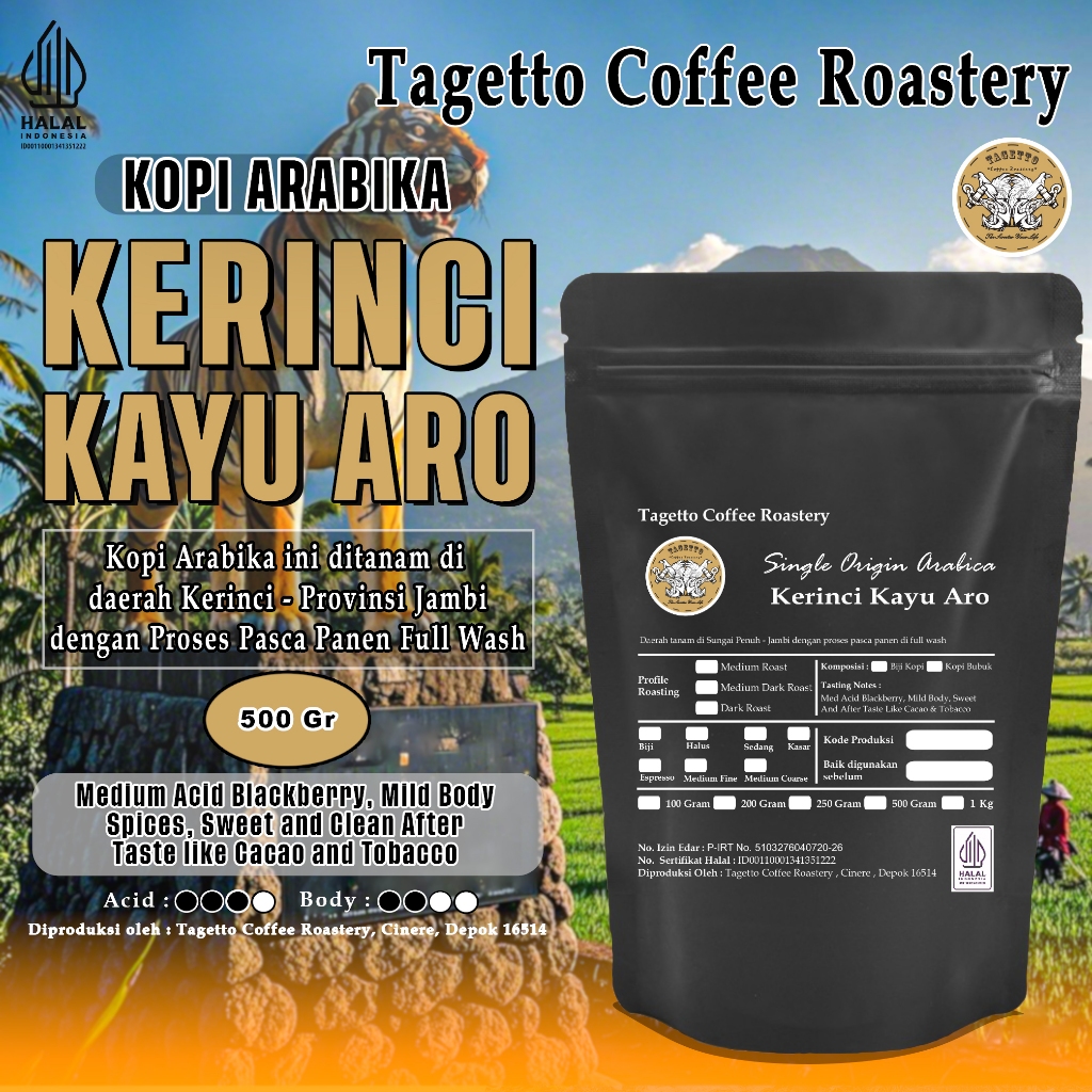

BIJI KOPI ARABIKA KERINCI 500GR | SPECIALTY ARABICA BEAN GROUND BUBUK 500 GRAM TAGETTO COFFEE