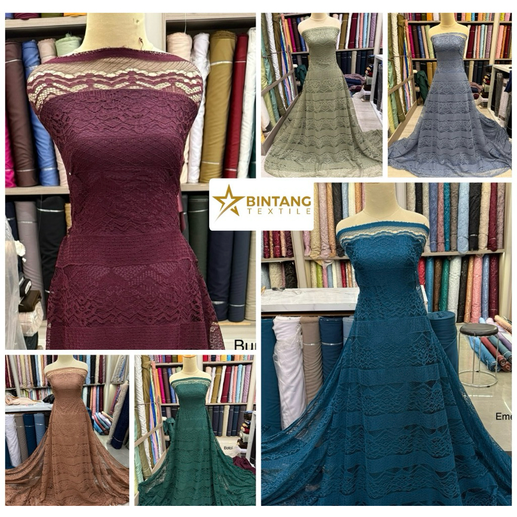 Kain tile etnik lace cord premium Keira / bahan gamis kebaya tunik outer