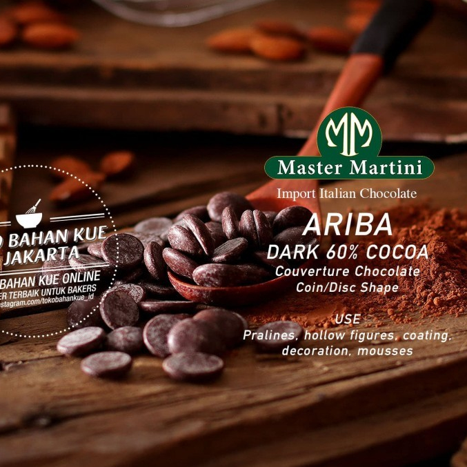 

Master Martini Ariba 60% 250gr Dark Chocolate Couverture Coklat Koin Cokelat Baking
