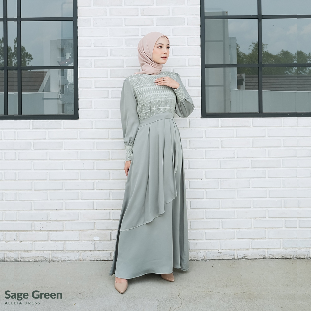 HAYNA Alleia Dress (Sage Green) - Dress Kondangan Busui Friendly Gamis Wanita Muslim