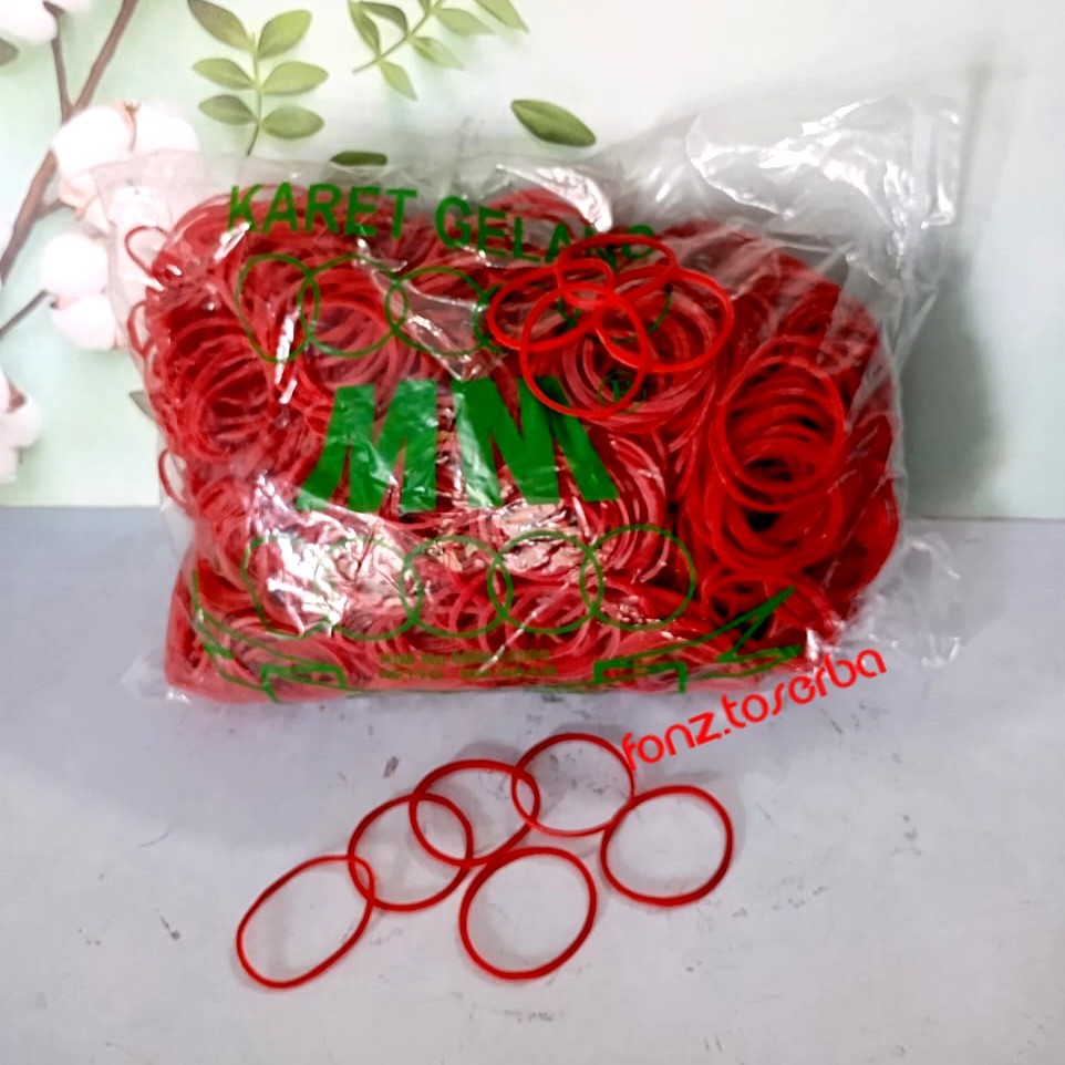 

KARET GELANG MEREK MM WARNA MERAH PENGIKAT SEGALA BUNGKUSAN KEMASAN 500gr per BKS