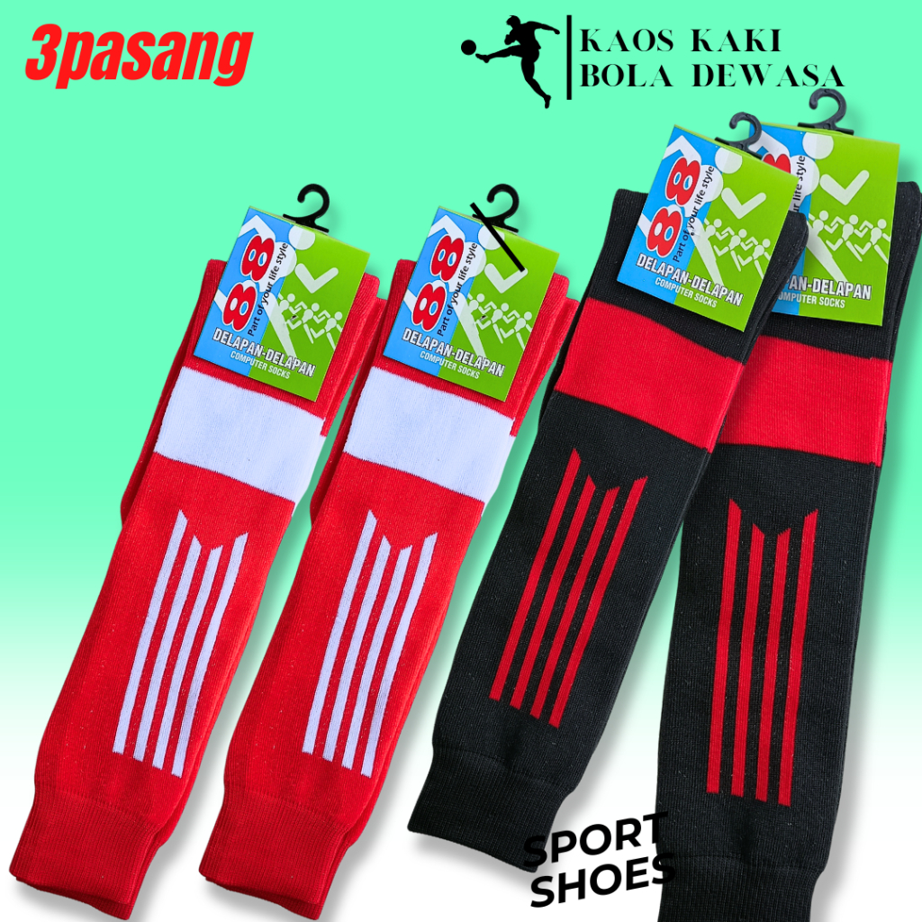 kaos kaki bola panjang - kaos kaki futsal - kaos kaki olahraga - kaos kaki bola strip merah - biru- 