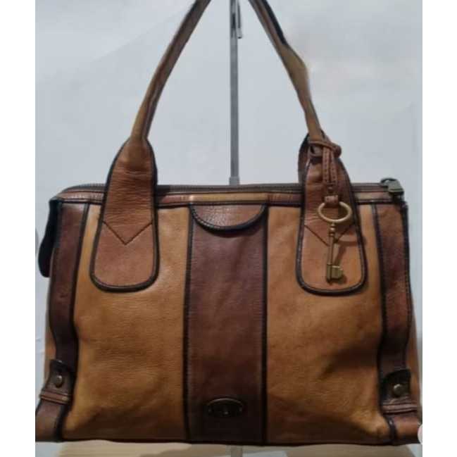 [PRELOVED] Fossil VRI Weekender Vintage Cognac Brown with Key / Tas Kulit Asli / Handle Bag / Marchi