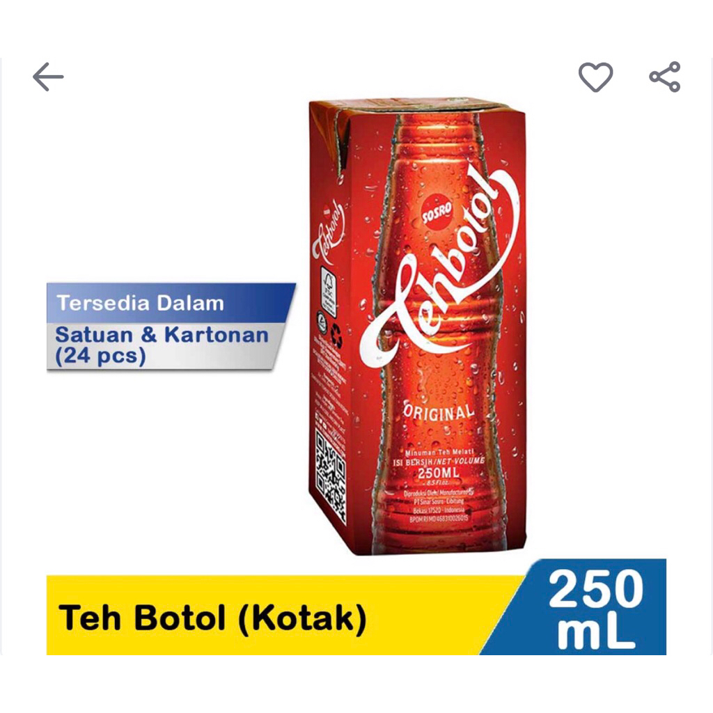 

teh botol Sosro kotak pack 6s 250ml