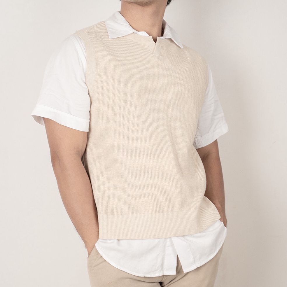 KODE P54U Vest rajut pria rompi rajut pria rompi korea project M cream