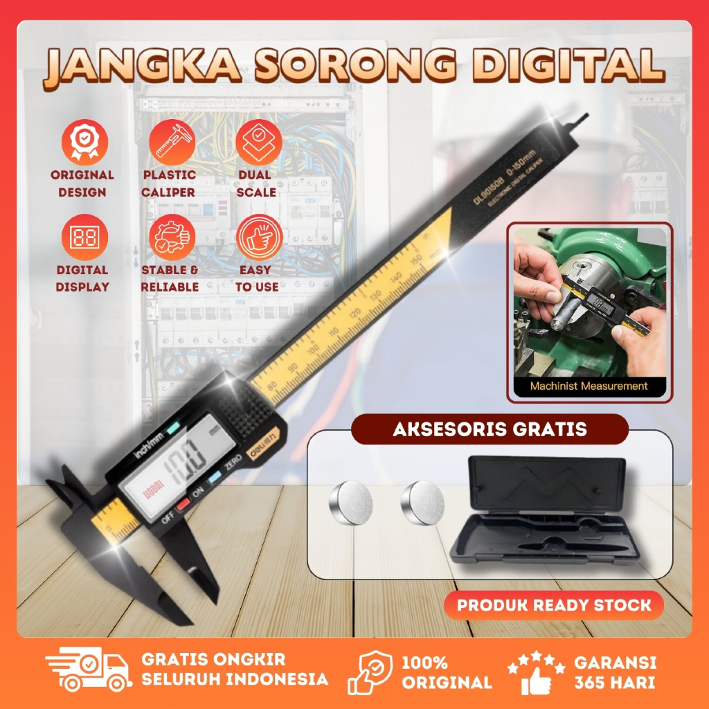 KODAI Deli Jangka Sorong Digital Kaliper 150mm EDL90150 Sigmat Vernier Alat Ukur Presisi