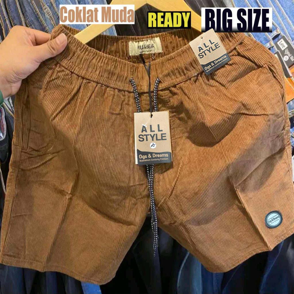 Celana Pendek Pria Corduroy BoardShort Corduroy Santai Dewasa Premium Big Size & Jumbo Terlaris