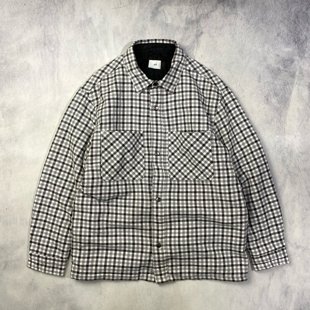 H&M Gingham Plaid Pattern Overshirt Work Jacket Casual Harrington Jacket