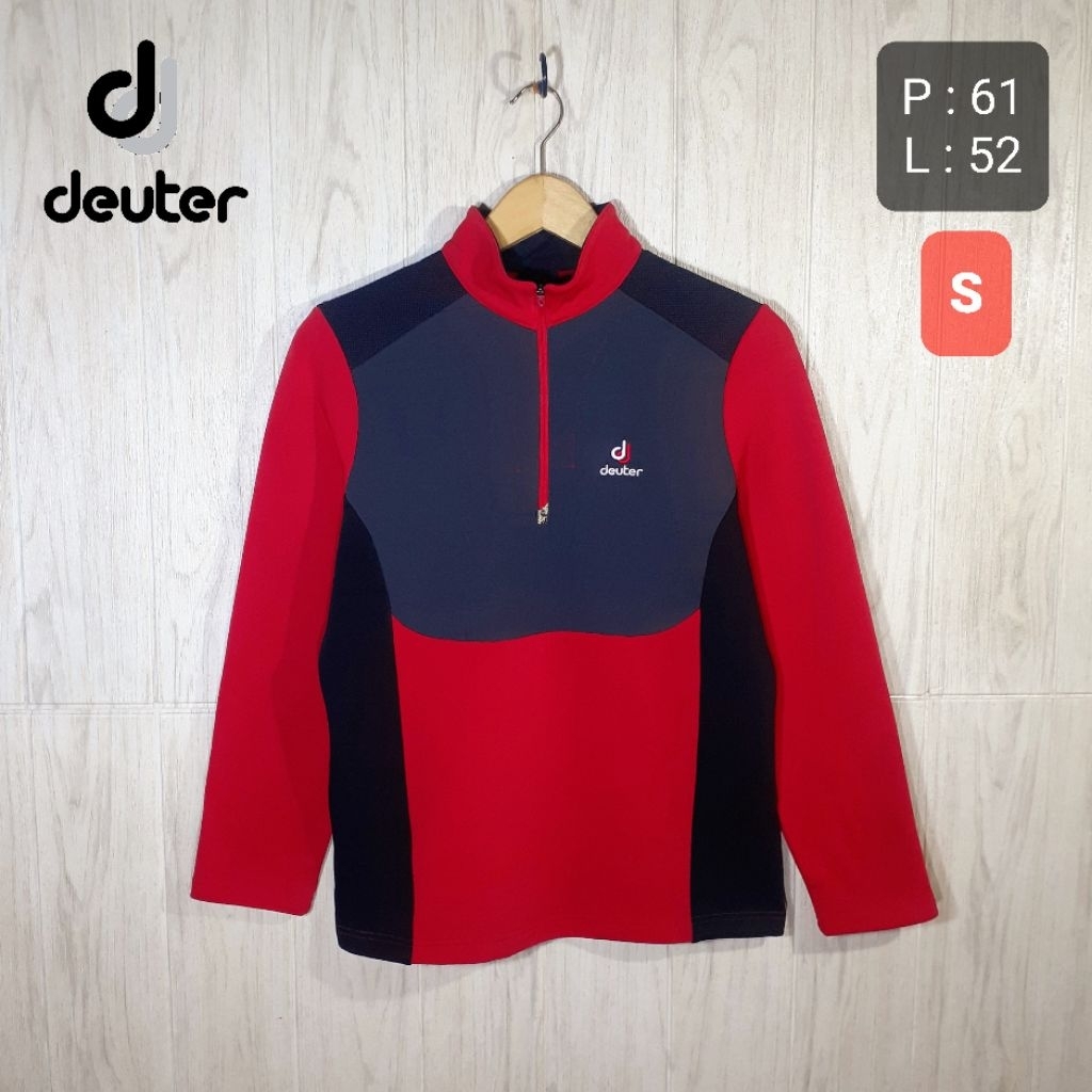 [RARE ITEM] Kaos Baselayer DEUTER Midlayer Polartec Fleece Half Zip Outdoor Hiking Gunung Musim Ding