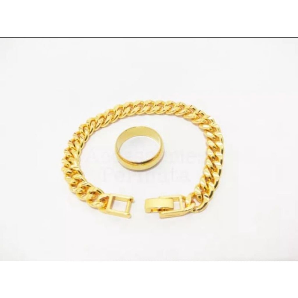 Set Perhiasan Xuping Gelang Tangan Wanita Rantai dan Cincin Polos