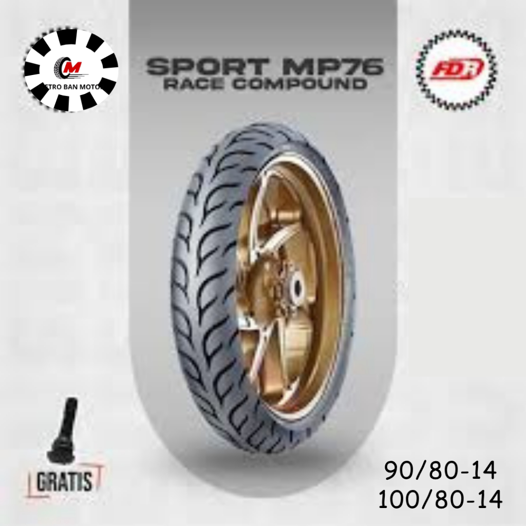 BAN FDR RING 14 90/80 100/80 SPORT MP 76  SATUAN/SEPASANG BAN TUBELES MOTOR MATIC