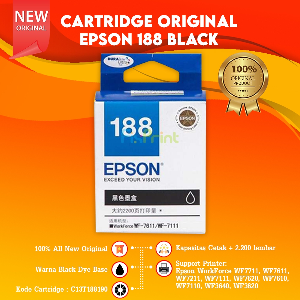 Epson T188 188 Cartridge Tinta Printer WorkForce WF-7711 WF-7611 WF7711 WF7611 WF7211 WF7111 WF7621