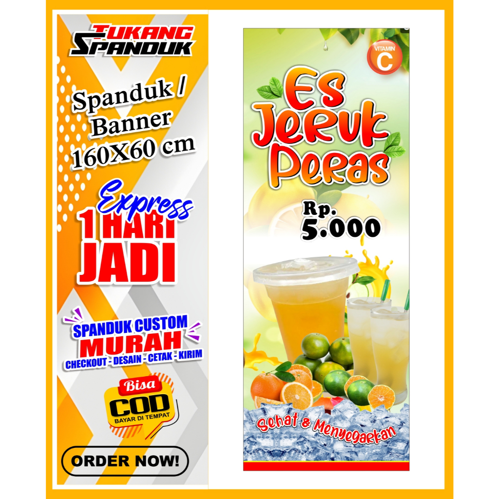 Banner ES JERUK PERAS, Spanduk ES JERUK PERAS, ukuran 160x60 cm, COD / Banner ES JERUK PERAS, Spandu