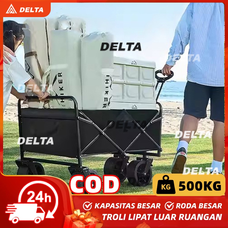 【DELTA】Troli Lipat Roda 4 Outdoor Gerobak Dorong Struktur Baja Gerobak Piknik Troli Portable Outdoor
