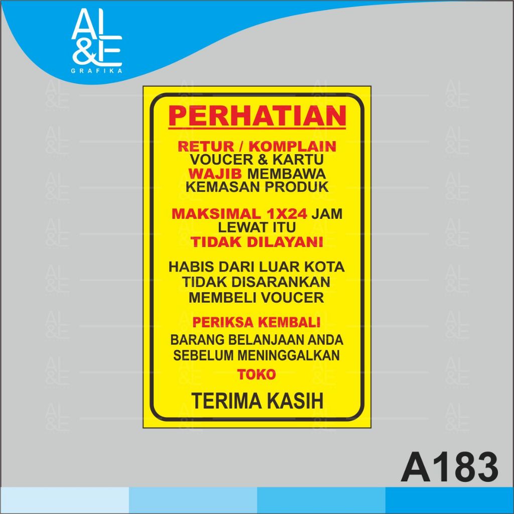 

A183 - Acrylic Sign, Stiker Akrilik Peraturan Retur/Komplain Voucher, Tahan Air, Premium dan Murah