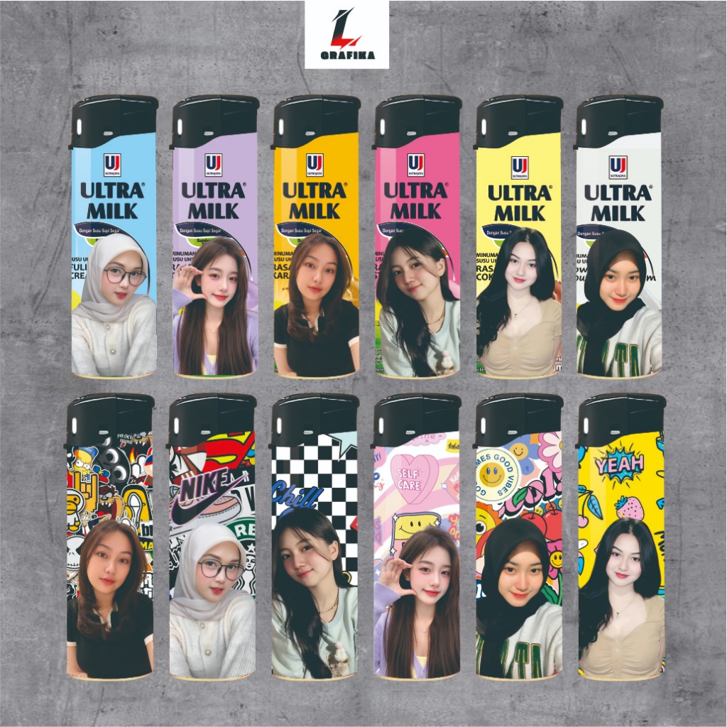 Korek Api Custom Unik UltraMilk dengan Beragam Pilihan Warna, Stiker, Foto, Logo, dan Nama.