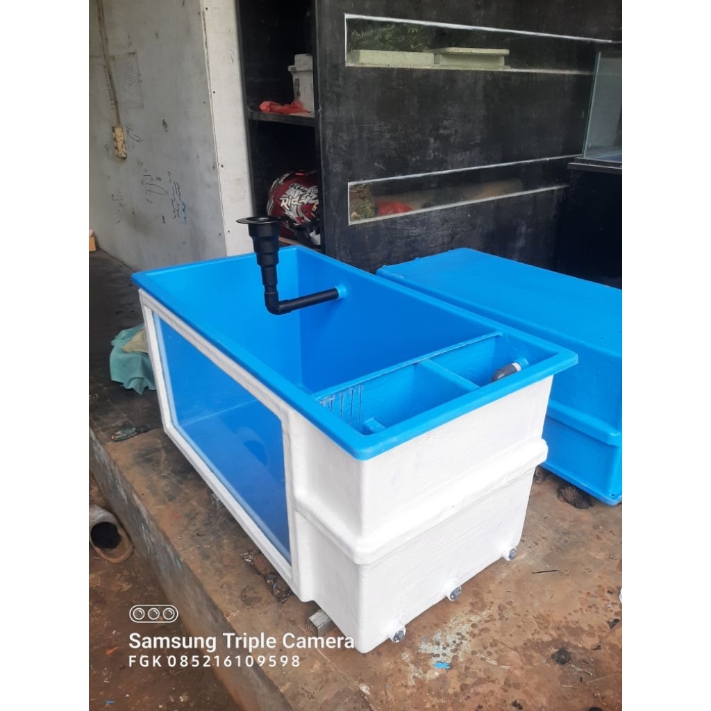 kolam ikan hias koi uk 105x55x40 kombinasi kaca dan filter samping fiberglass istimewa