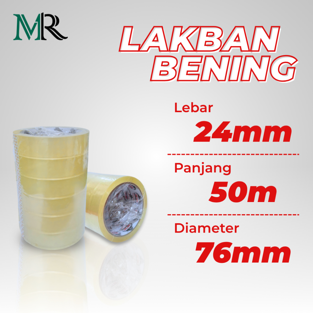 

Lakban Bening Premium 24mm x 50yard - Daya Rekat Kuat & Ekonomis (Harga per 1 pcs)