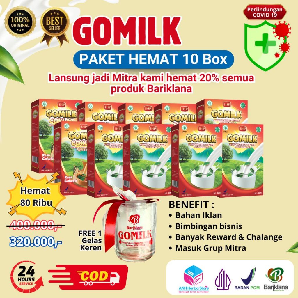 

GOMILK Susu Etawa Plus Herbal 200gr BELI 10 BOX PAKET HEMAT 20% | Produk Asli 100% | susu covid 19