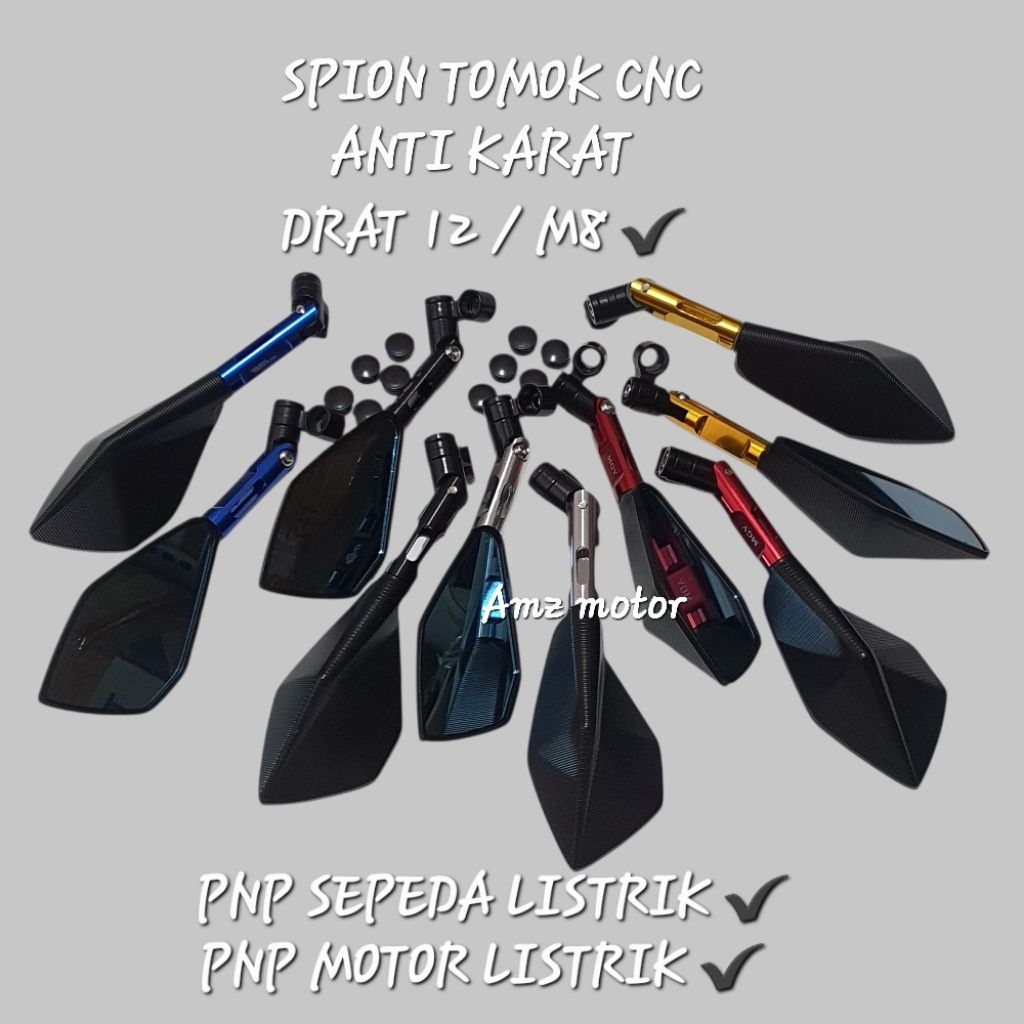 SPION CNC all SEPEDA LISTRIK/MOTOR LISTRIK DRAT 12/M8/DRAT KECIL 8MM/KACA SPION SEPEDA MOTOR LISTRIK