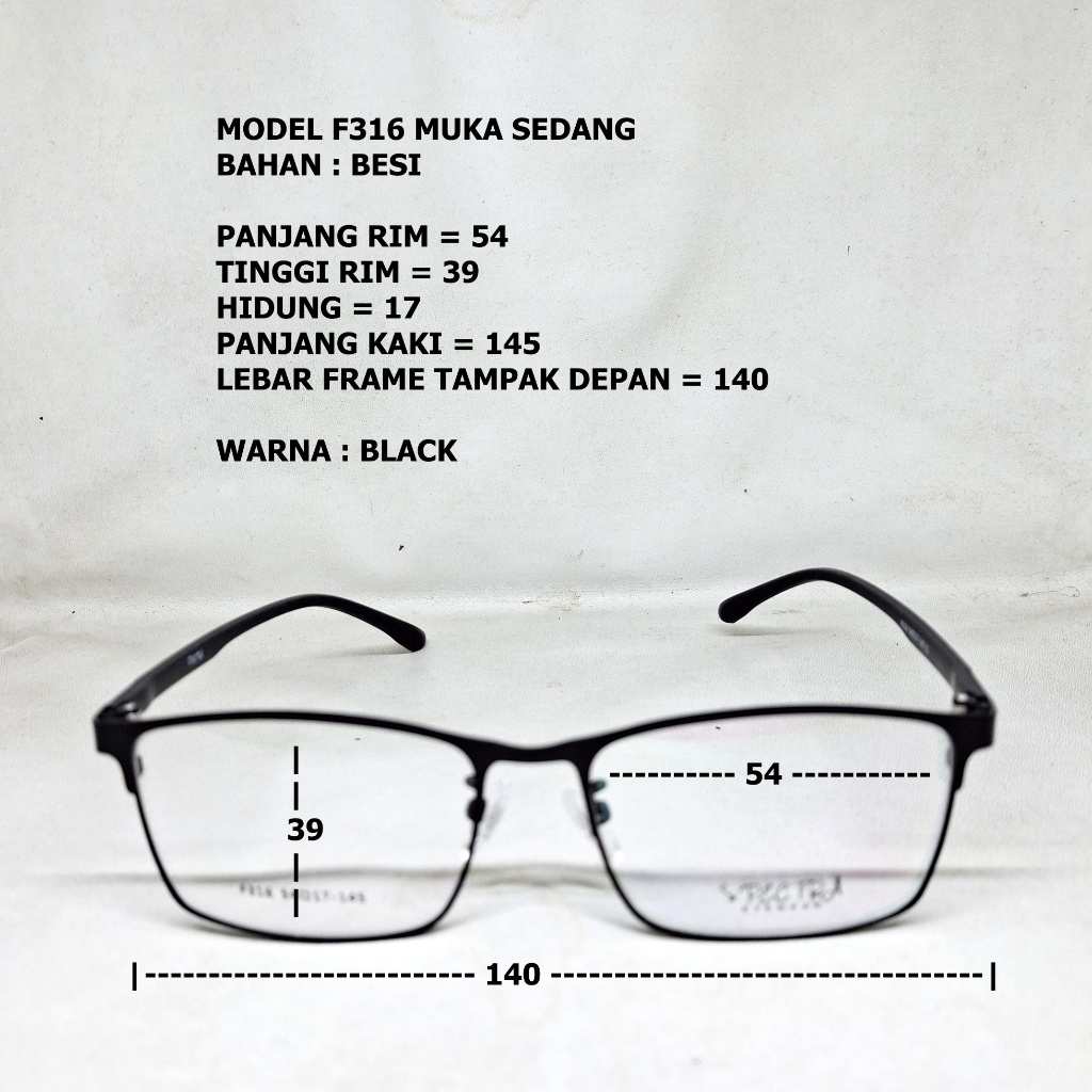 FRAME KACAMATA F316 BESI PETAK MUKA SEDANG COWOK CEWEK