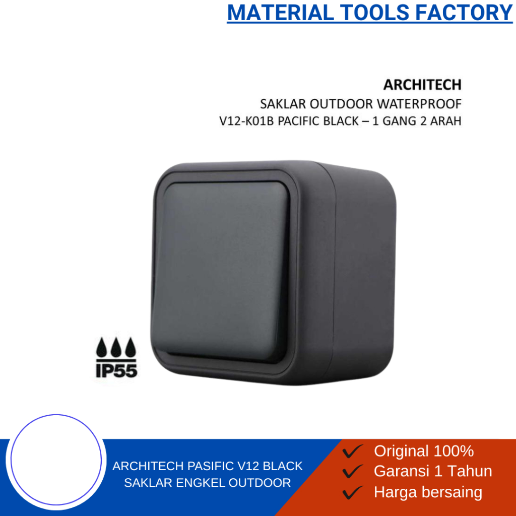 STOP KONTAK -SAKLAR LAMPU - SAKLAR ARCHITECH - ARCHITECH PASIFIC V12 BLACK WATERPROOF - SAKLAR ENGKE