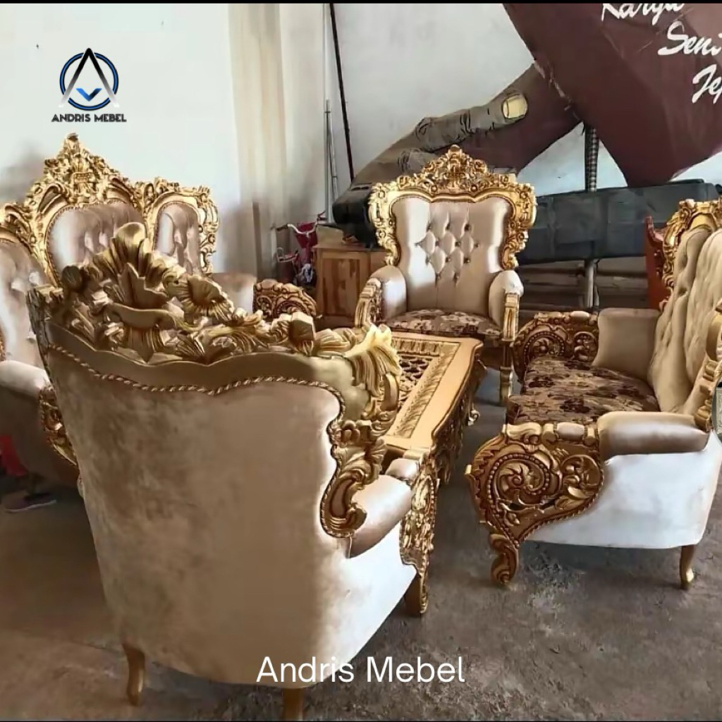 Set kursi tamu mewah kayu jati, sofa tamu ukiran mewah jati 3211
